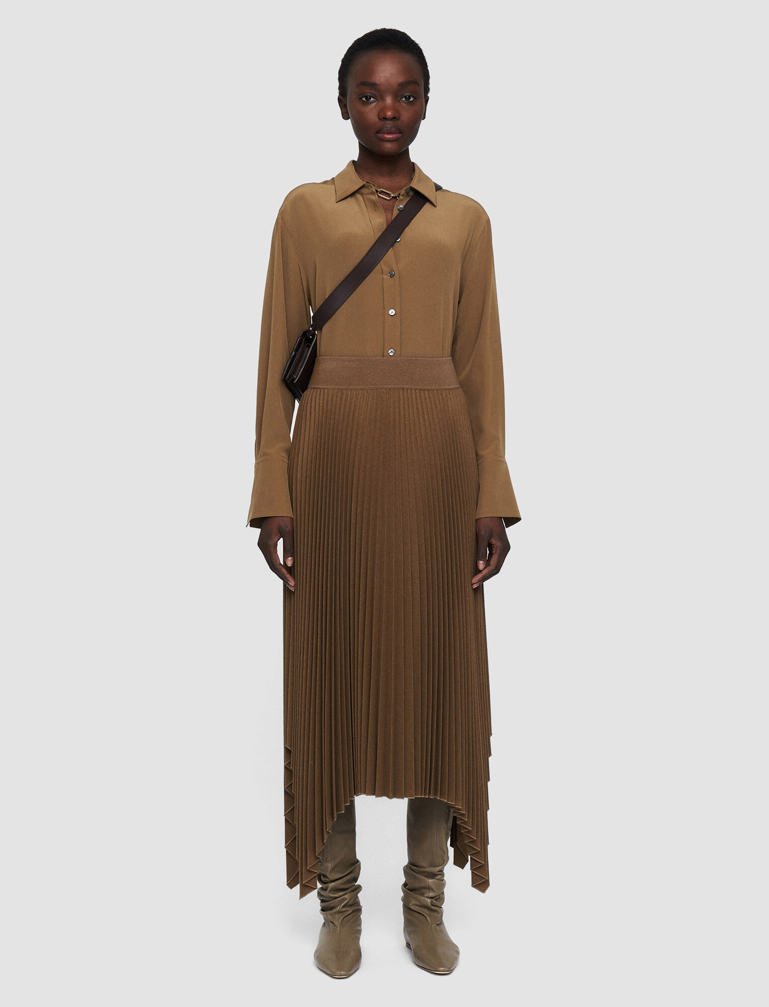 Joseph, Pleated Flannel Ade Skirt, in Khaki
